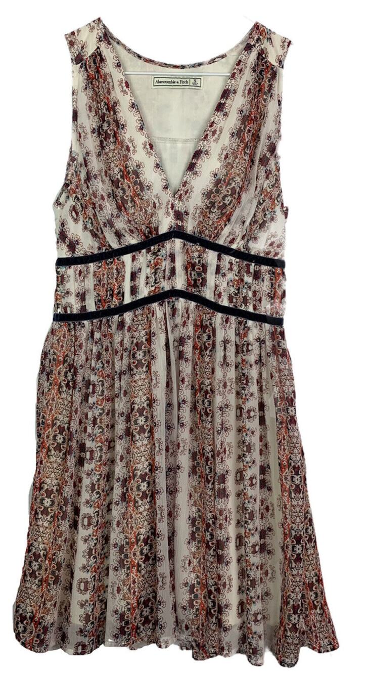 Small Abercrombie & Fitch Junior Women's V-Neck Lined Print Dress Boho